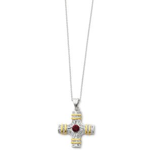 Wisdom CZ Cross Necklace in Gold Tone & Rhodium Plated Silver