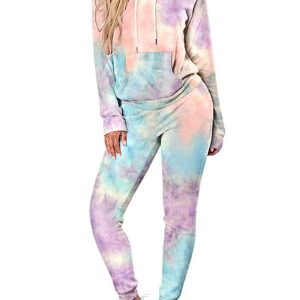 Women Casual Sweatsuit Hoodie Tie Dye Tracksuit Set