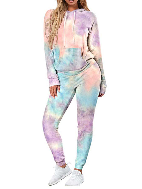 Women Casual Sweatsuit Hoodie Tie Dye Tracksuit Set