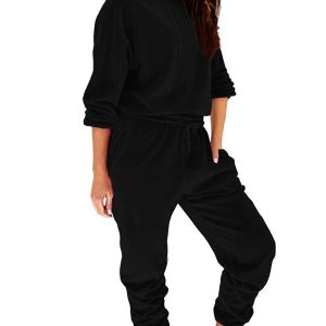 Women's 2 Piece Outfits Velour Hoodies And Sweatpants Set