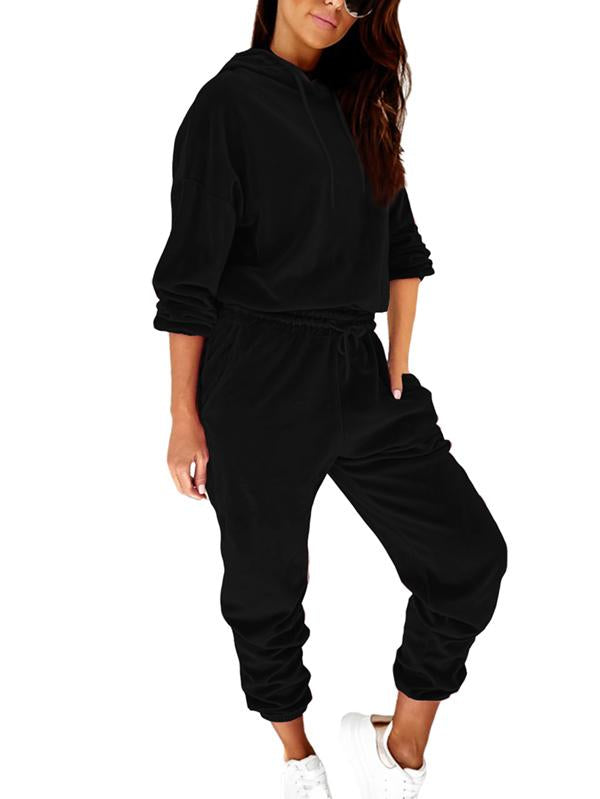 Women's 2 Piece Outfits Velour Hoodies And Sweatpants Set