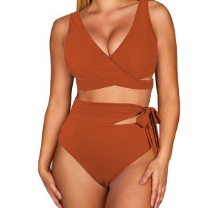 Women's Bikini Swimsuit Front Cross Cut Out Tie Two Piece Bathing Suit