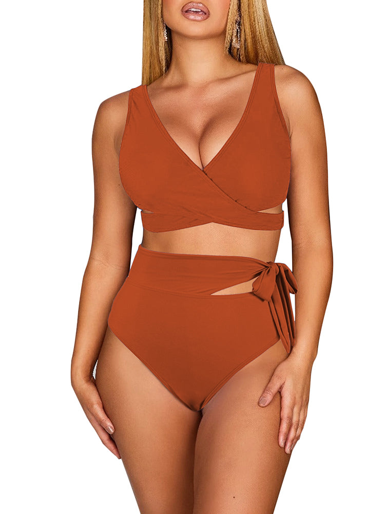 Women's Bikini Swimsuit Front Cross Cut Out Tie Two Piece Bathing Suit