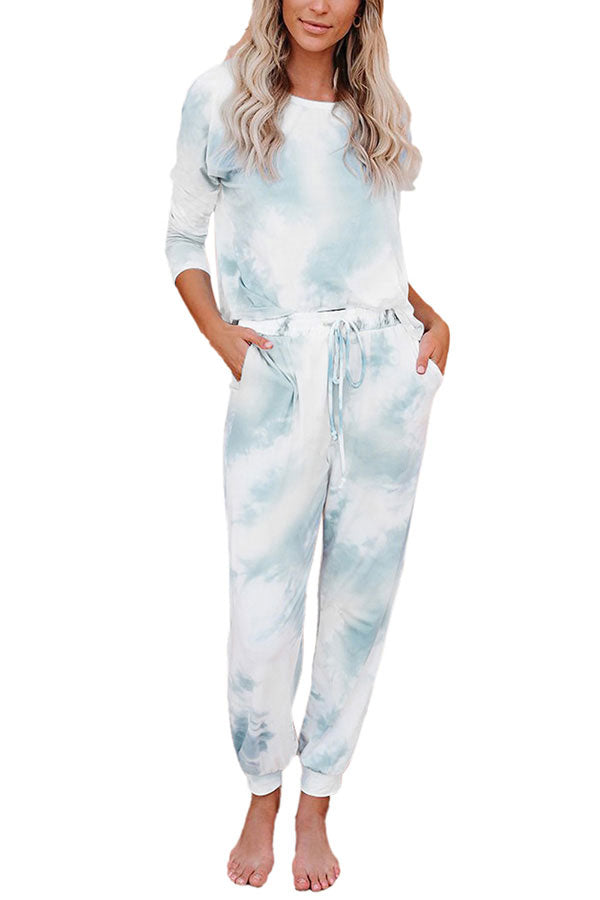 Women's Long Sleeve Top And Pants Tie Dye Pajama Set