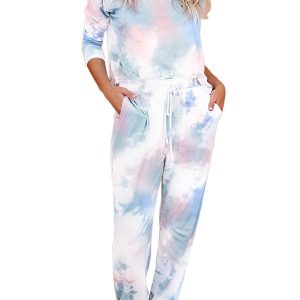 Women's Long Sleeve Top Tie Dye And Jogger Pants Long Pajama Set