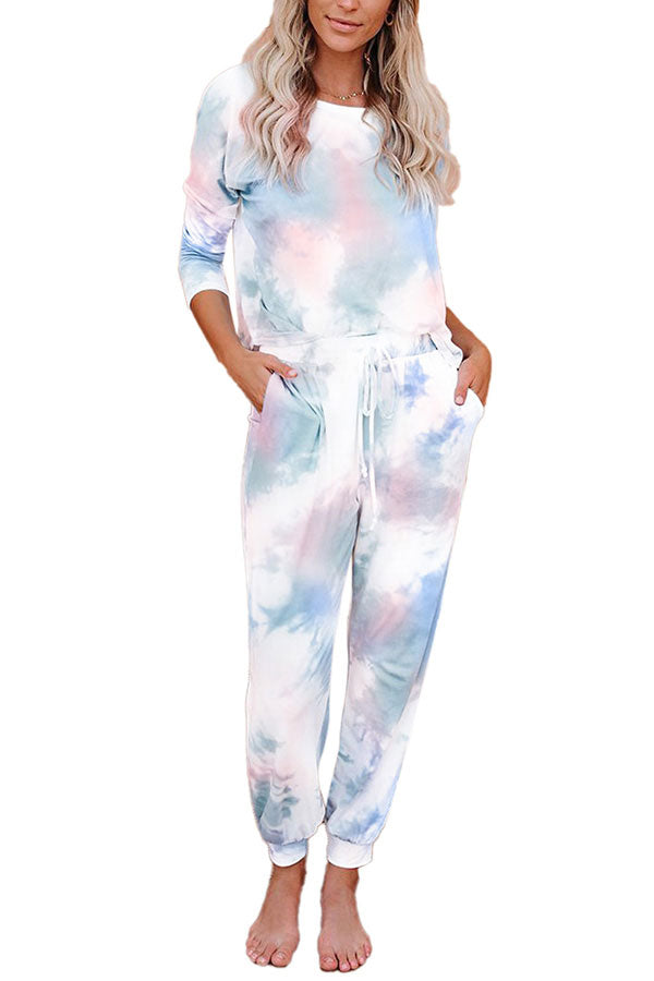 Women's Long Sleeve Top Tie Dye And Jogger Pants Long Pajama Set