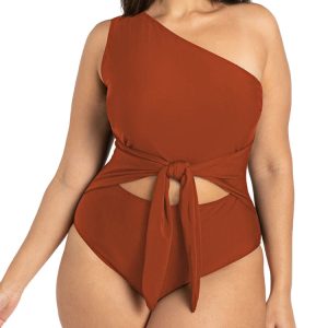 Women's Plus Size One Shoulder One Piece Swimsuit Cut Out Swimwear Bathing Suits