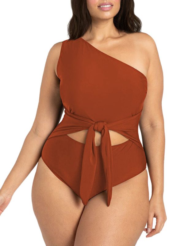 Women's Plus Size One Shoulder One Piece Swimsuit Cut Out Swimwear Bathing Suits