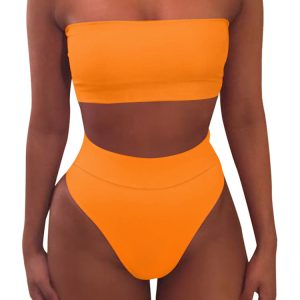 Women's Printed Strapless High Waist Bandeau Bikini Set