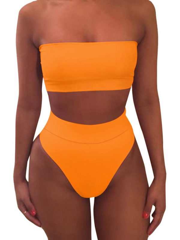 Women's Printed Strapless High Waist Bandeau Bikini Set