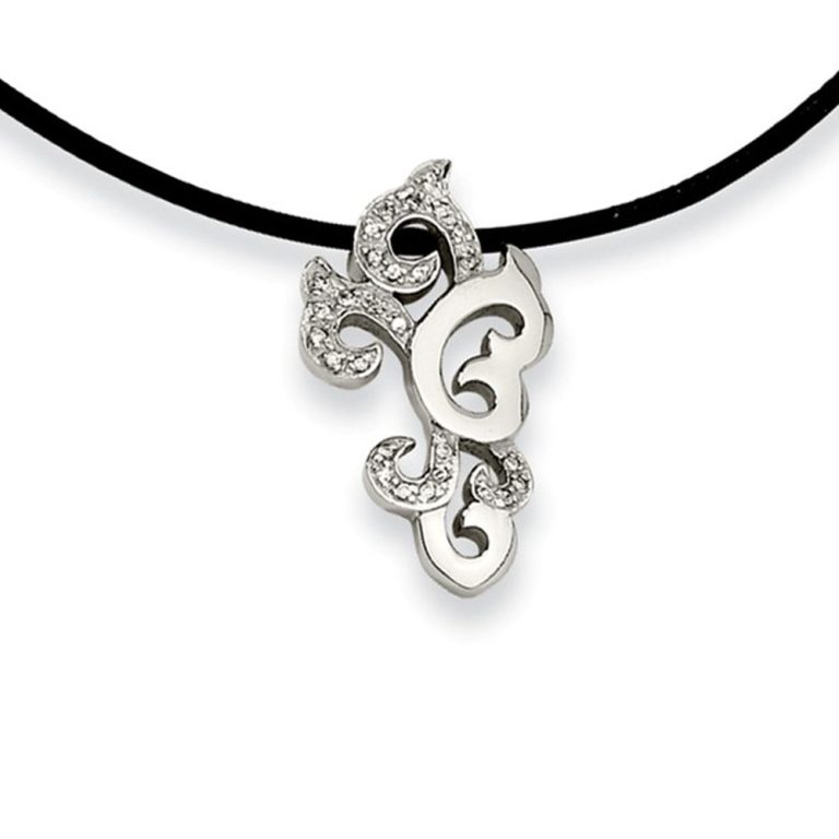 Women's Stainless Steel Swirl Necklace with Cubic Zirconia