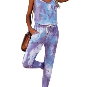 Women's Tie Dye 2 Piece Pajamas Set Sleeveless Tees And Long Pants Sleepwear