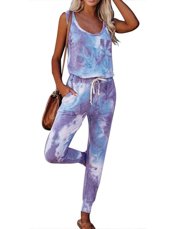 Women's Tie Dye 2 Piece Pajamas Set Sleeveless Tees And Long Pants Sleepwear