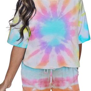 Women's Tie Dye Casual Tee And Shorts Pajamas Set Sleepwear