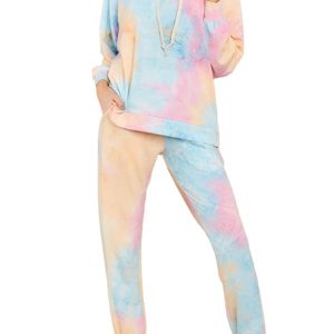 Women's Tie Dye Hoodie With Jogger Pants Pajama Set