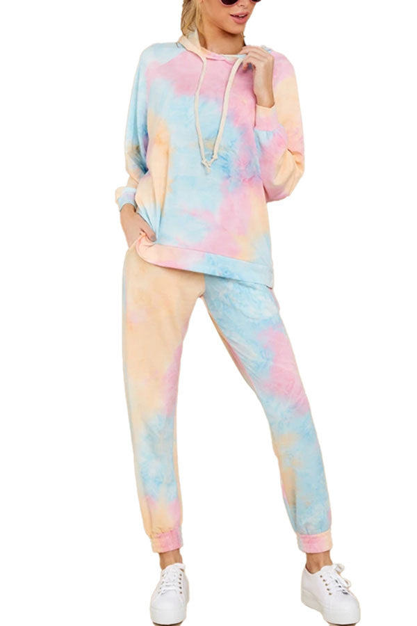 Women's Tie Dye Hoodie With Jogger Pants Pajama Set