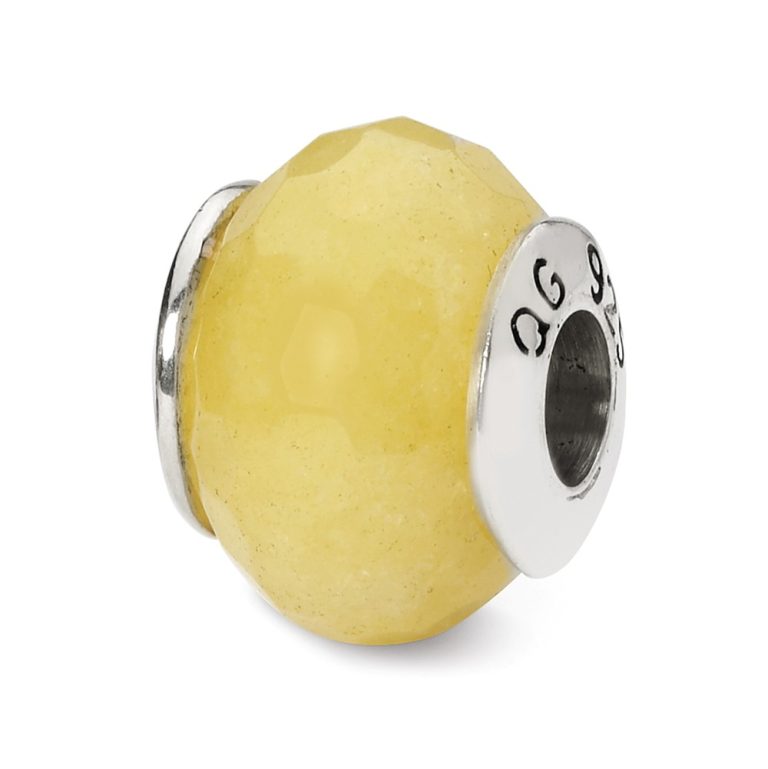 Yellow Quartz Stone & Sterling Silver Bead Charm, 10mm