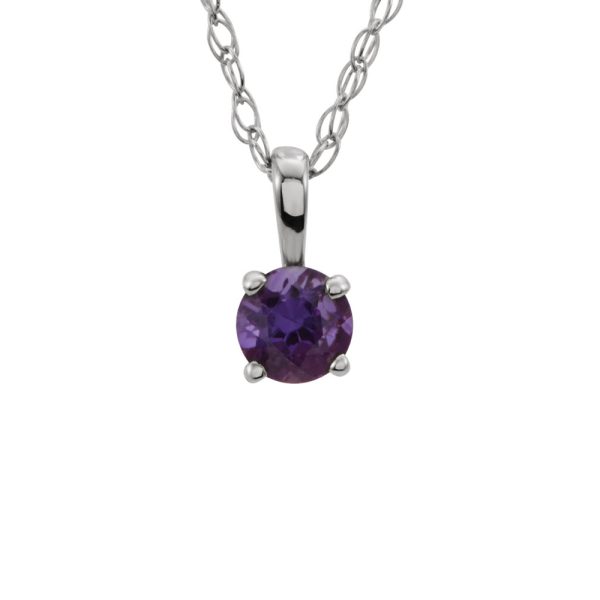 Youth 3mm Round Amethyst Necklace in 14k White Gold, 14 Inch