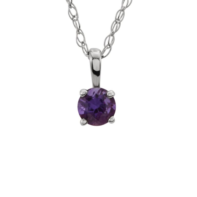 Youth 3mm Round Amethyst Necklace in 14k White Gold, 14 Inch