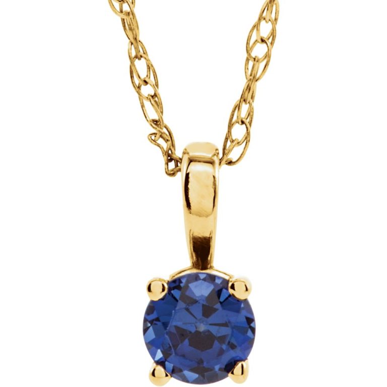 Youth 3mm Round Created Sapphire Necklace in 14k Yellow Gold, 14 Inch